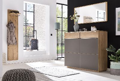 Garderobe Novum Wildeiche Granit Set Schuhschrank Paneel Spiegel